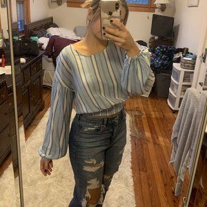 Blue Striped Blouse with Fitted Waist